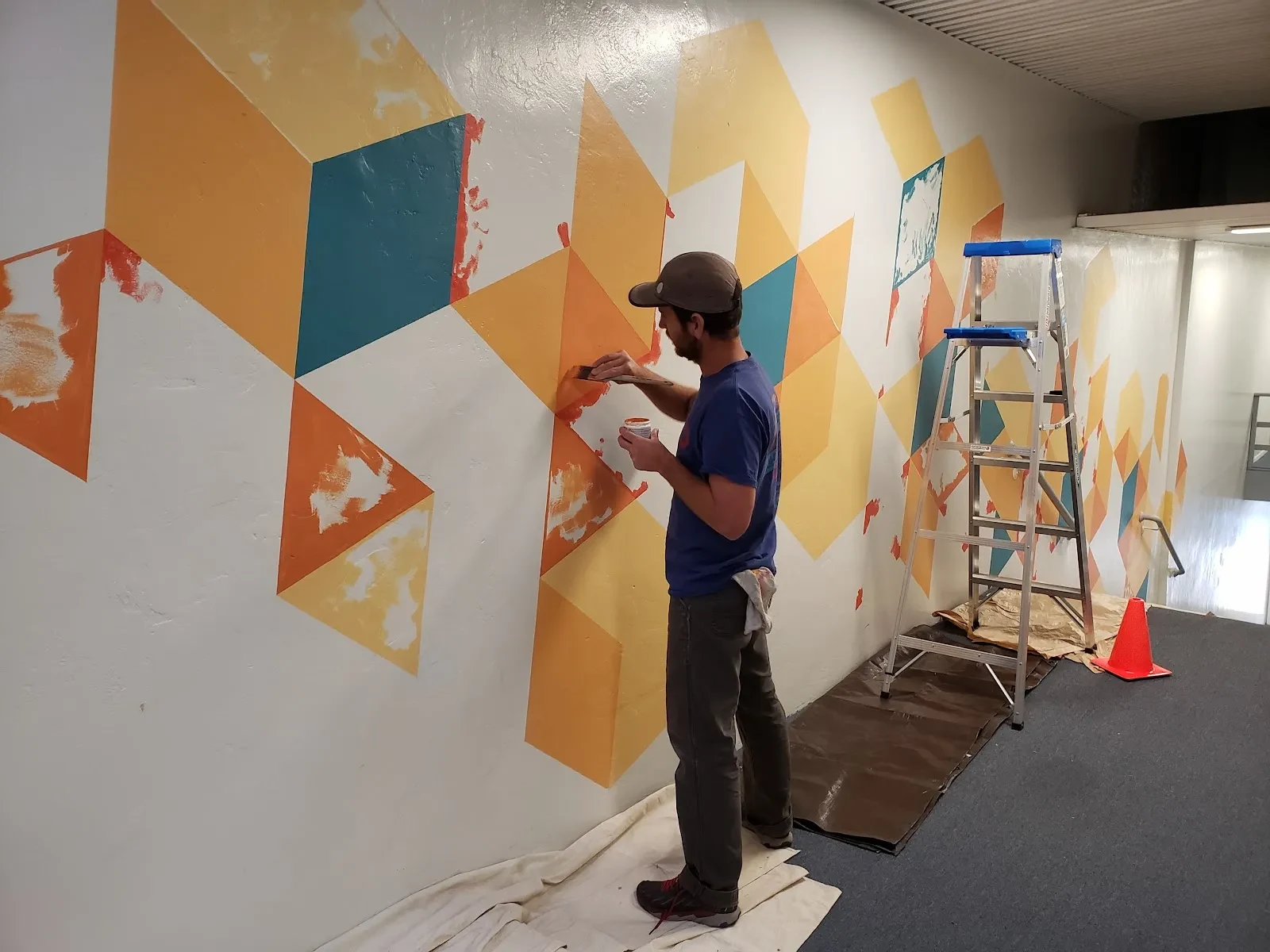 Geometric Sunburst in Warm Tones Mural in Glendale, CA