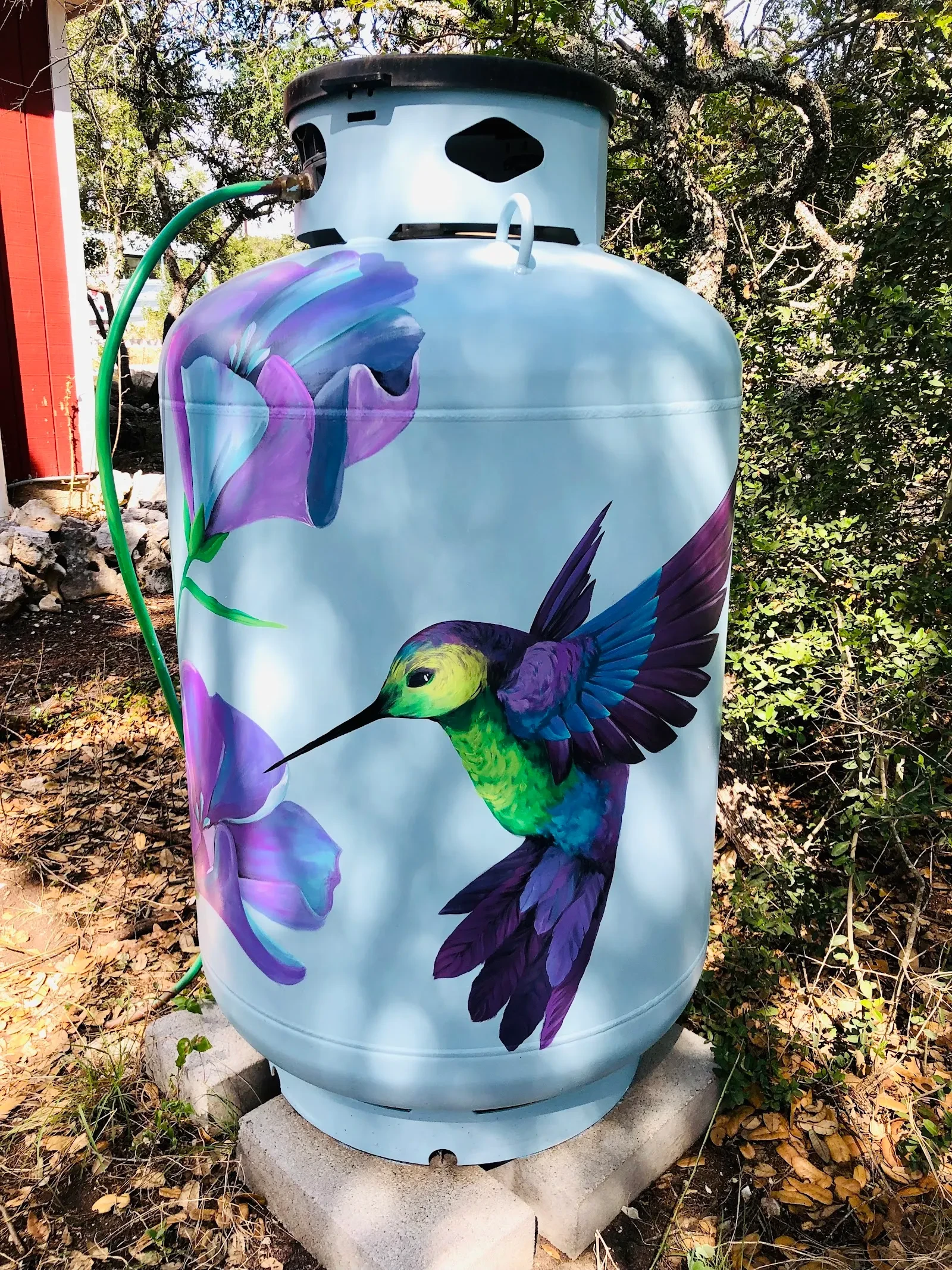 Hummingbird and Purple Flowers Mural in New Haven, CT