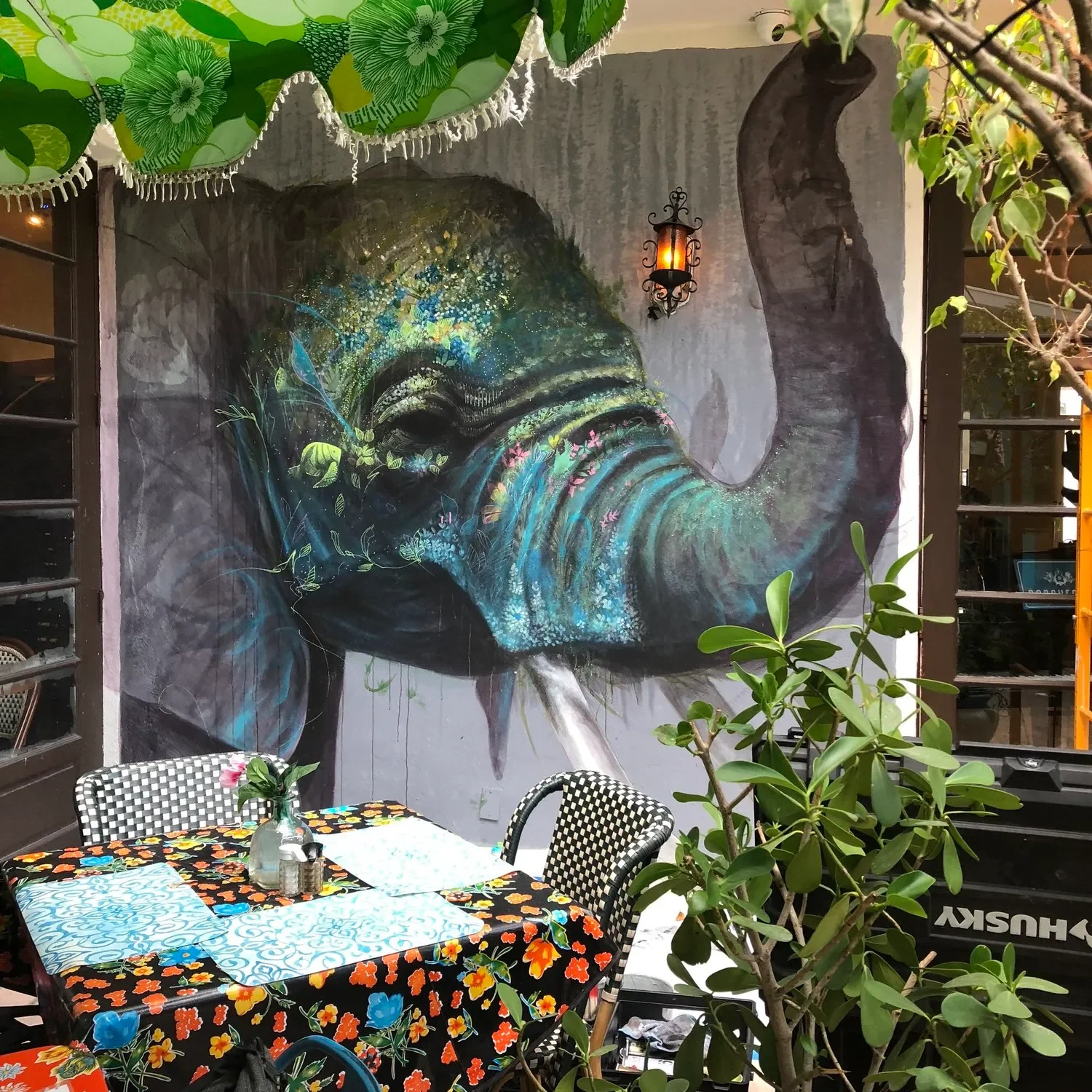 Elephant's Head in Turquoise and Gold Mural in Pembroke Pines, FL