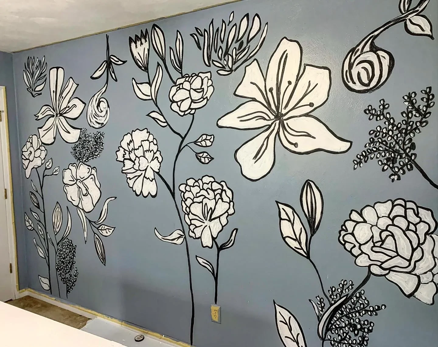 Botanical Line Drawing Study on Gray Mural in Madison, WI