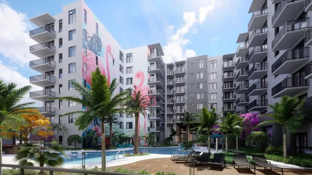 Pink Flamingo and Tropical Paradise Mural in Hialeah, FL