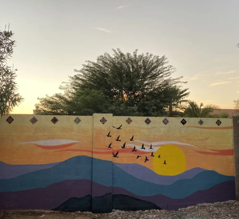 Birds Flying Over Desert Landscape Mural in Peoria, AZ