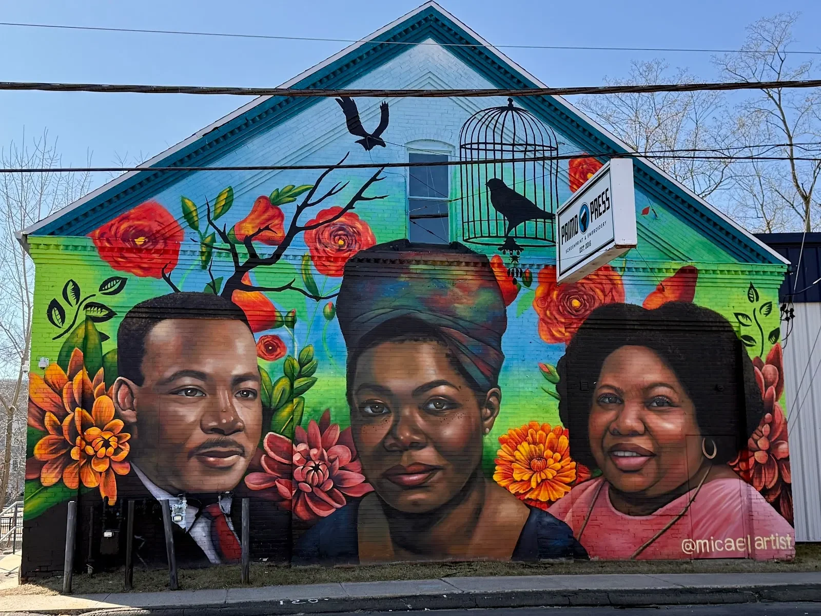 Three Visionaries Surrounded by Blooming Flowers Mural in Stamford, CT
