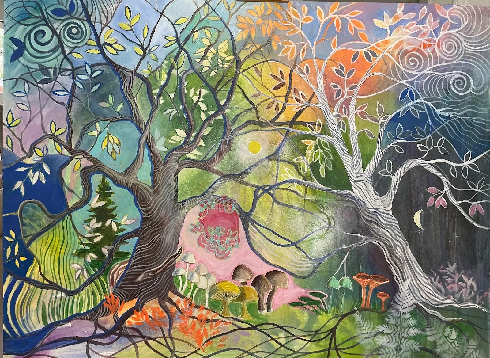 Four Seasons Through the Forest Canopy Mural in San Bernardino, CA