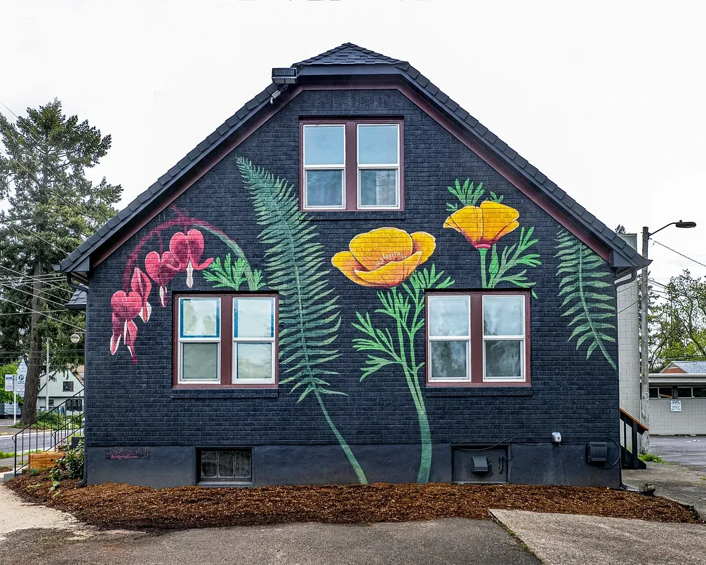 Blooming Garden on Dark Canvas Mural in Eugene, OR