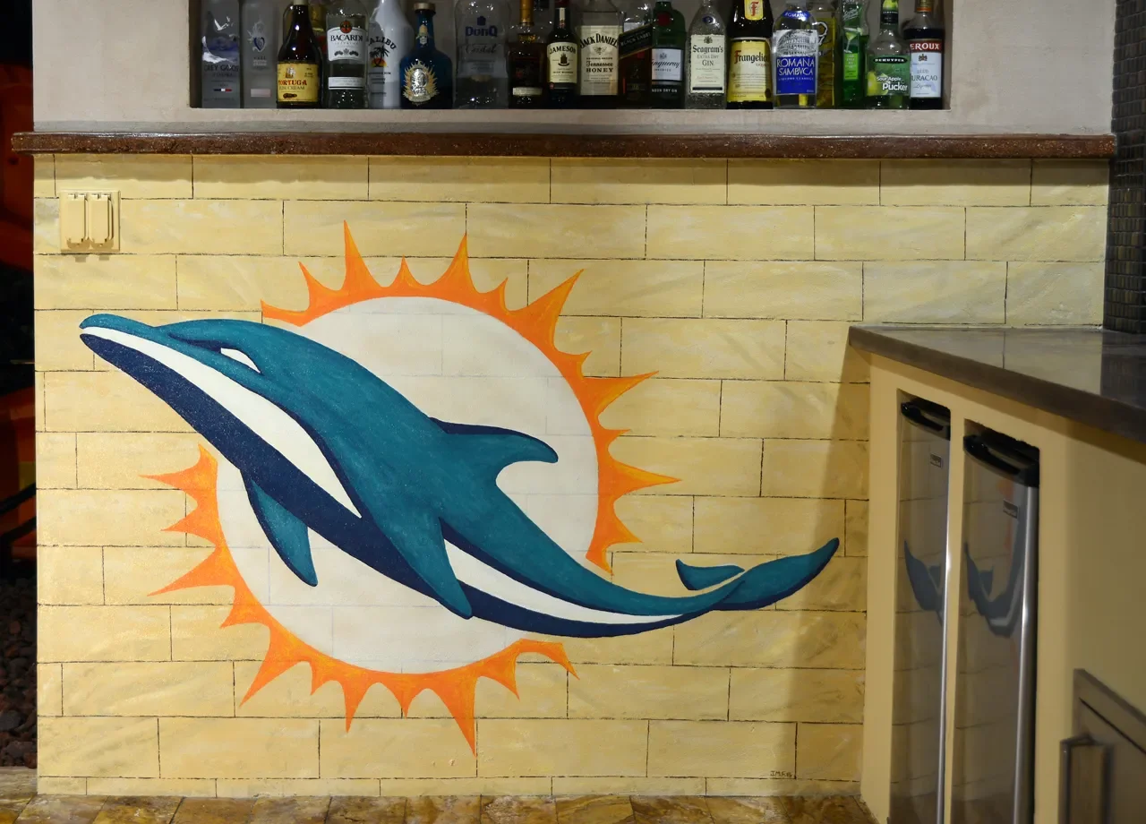 Dolphin Leaping Through Golden Sun Mural in Coral Springs, FL
