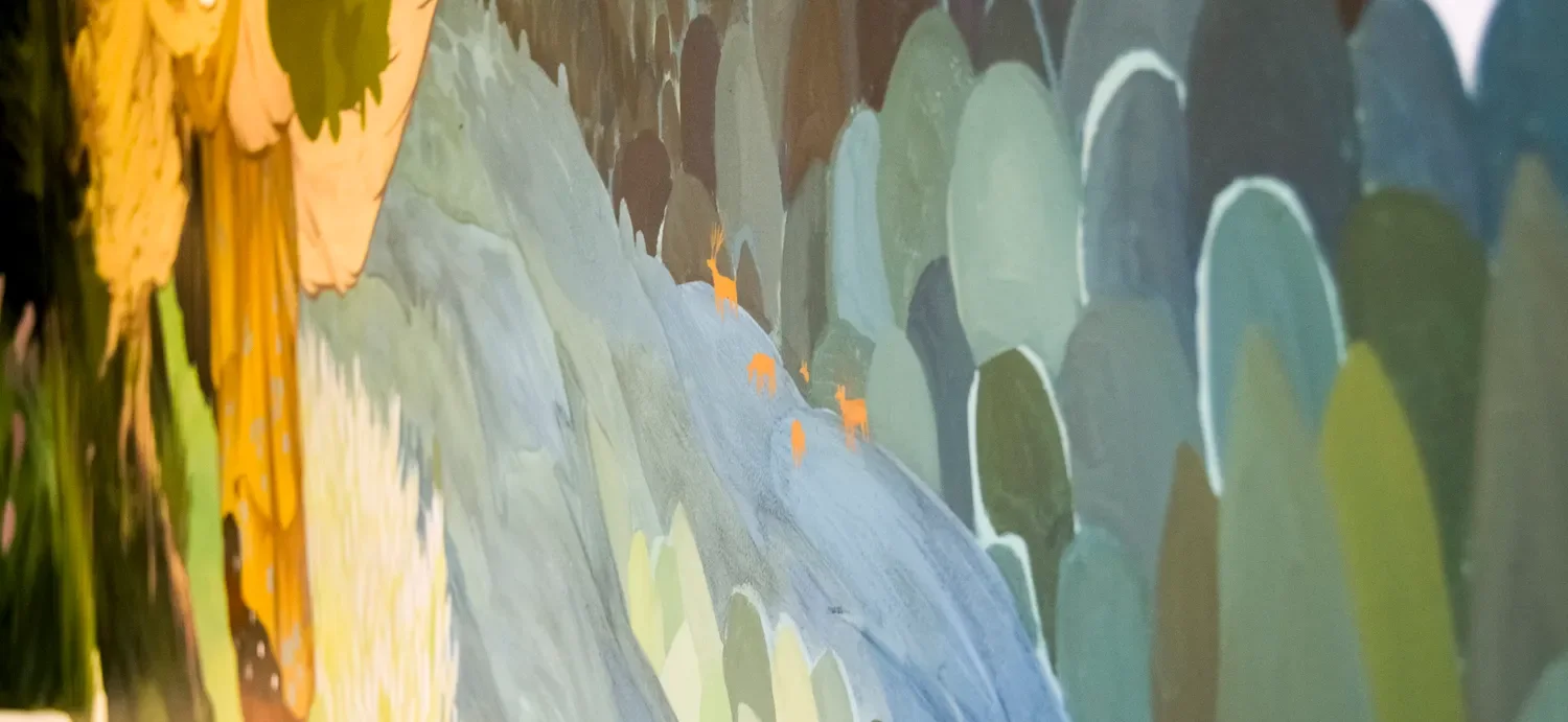 Small Figures Descending Layered Blue Slopes Mural in Richmond, VA