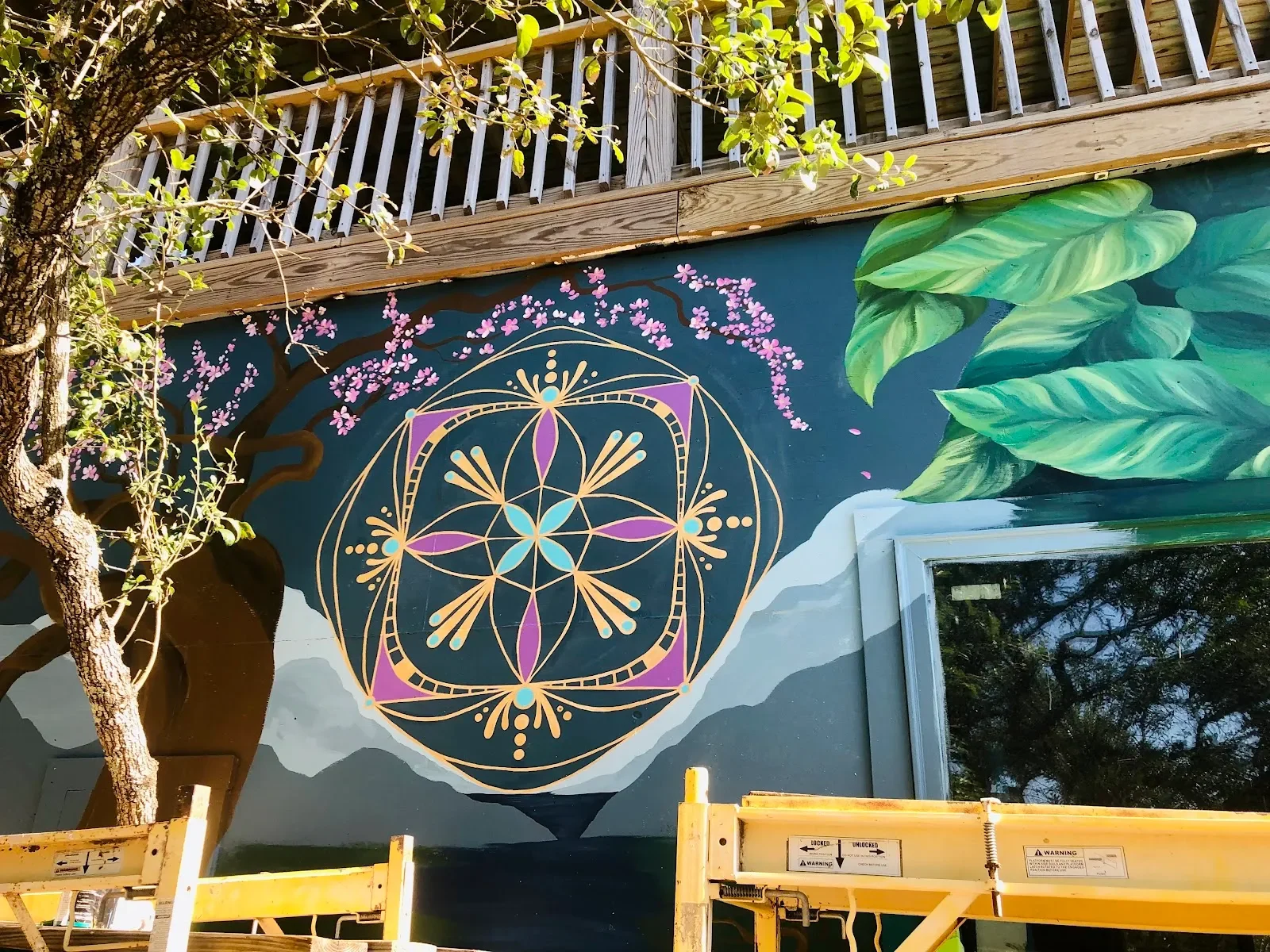 Sacred Geometry with Cherry Blossoms and Botanical Elements Mural in New Haven, CT