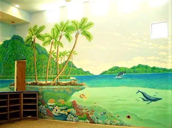 Tropical Island Paradise with Marine Life Mural in Huntington Beach, CA