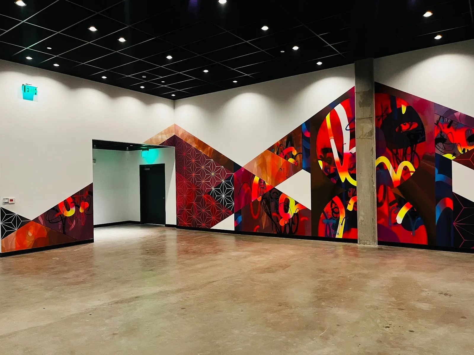 Geometric Waves and Abstract Red Energy Mural in Long Beach, CA