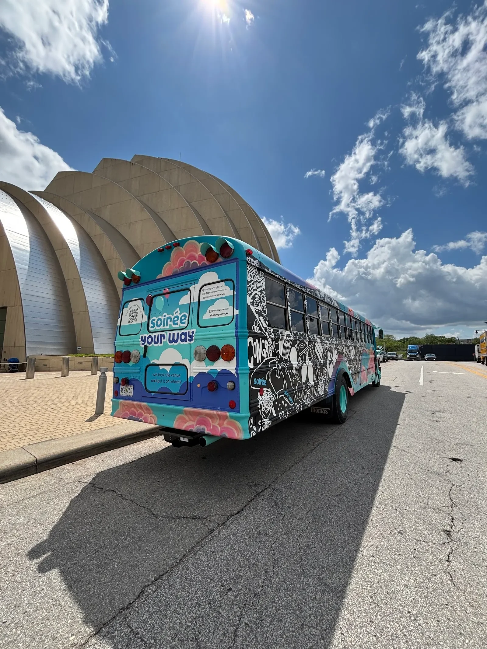 Turquoise Bus with Floral Dreams and Ink Art Mural in Kansas City, MO