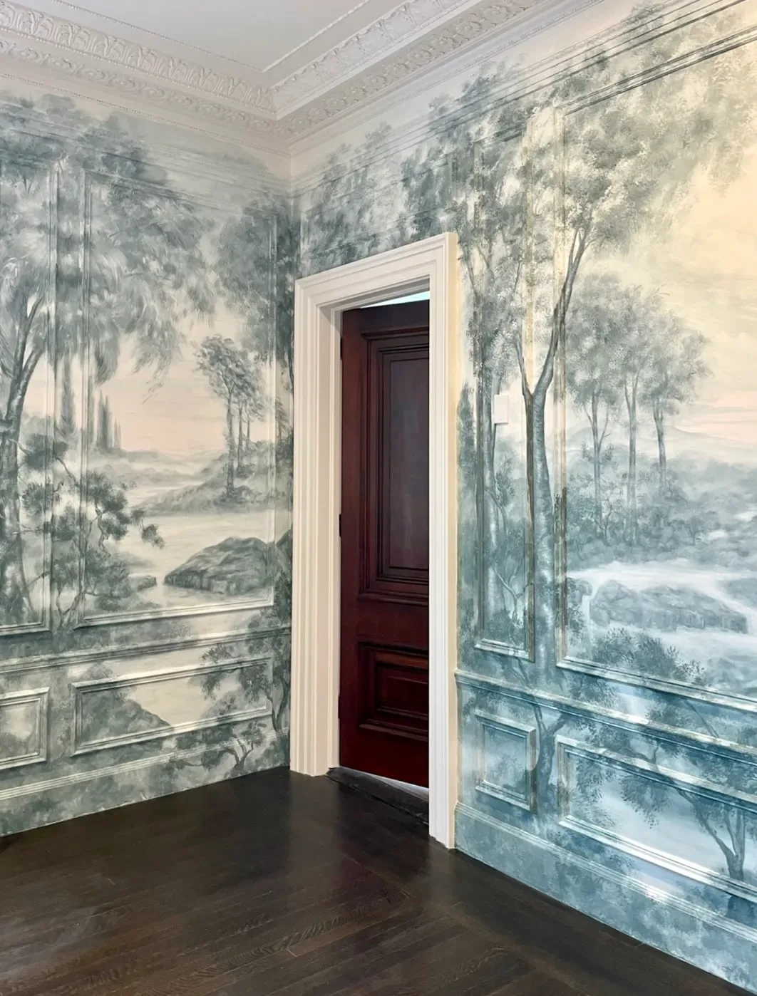 Misty Forest Landscape with Distant Waters Mural in Stamford, CT