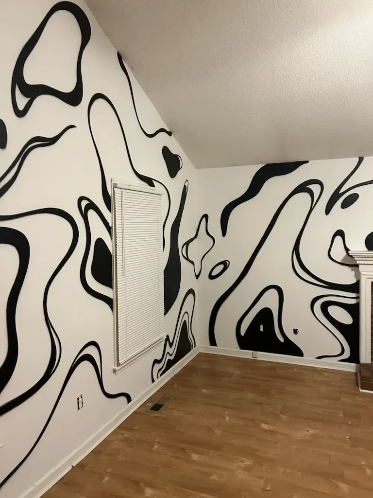 Flowing Black Lines Abstract Forms Mural in Atlanta, GA