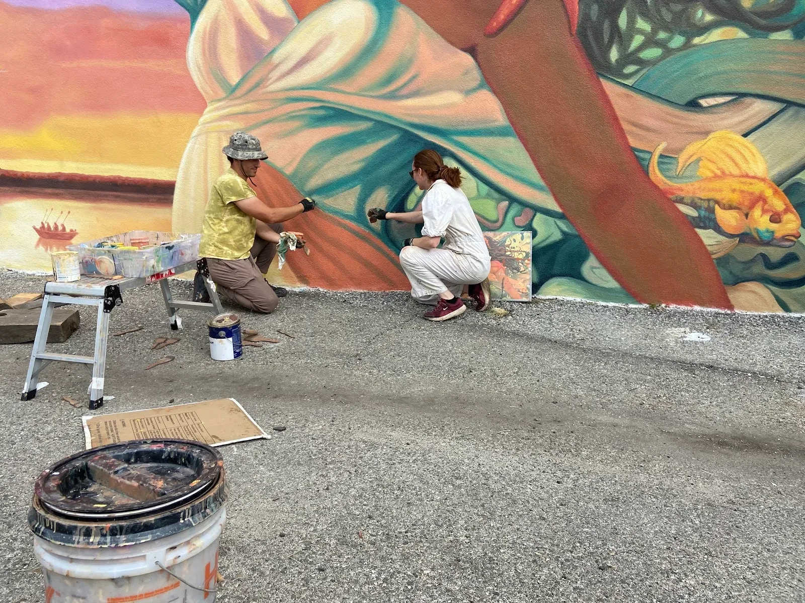 Tropical Flowers and Sunset Seascape Mural in Long Beach, CA