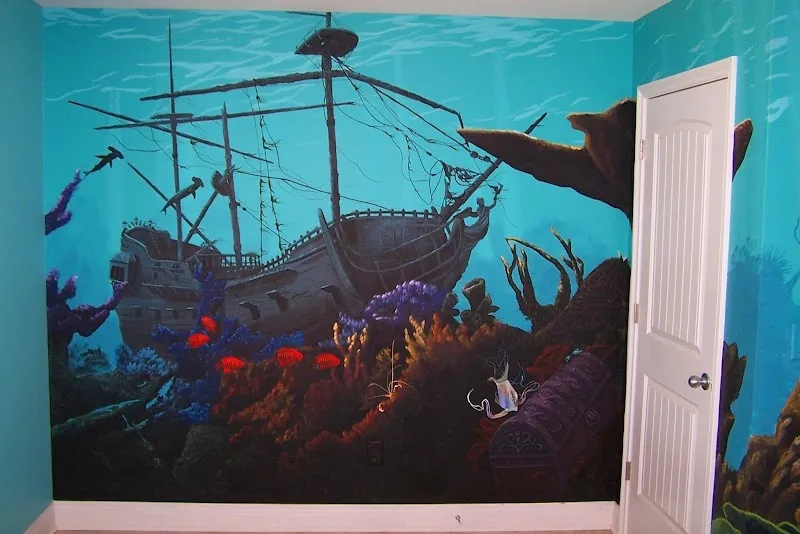 Shipwreck Among Coral and Sea Life Mural in Louisville, KY