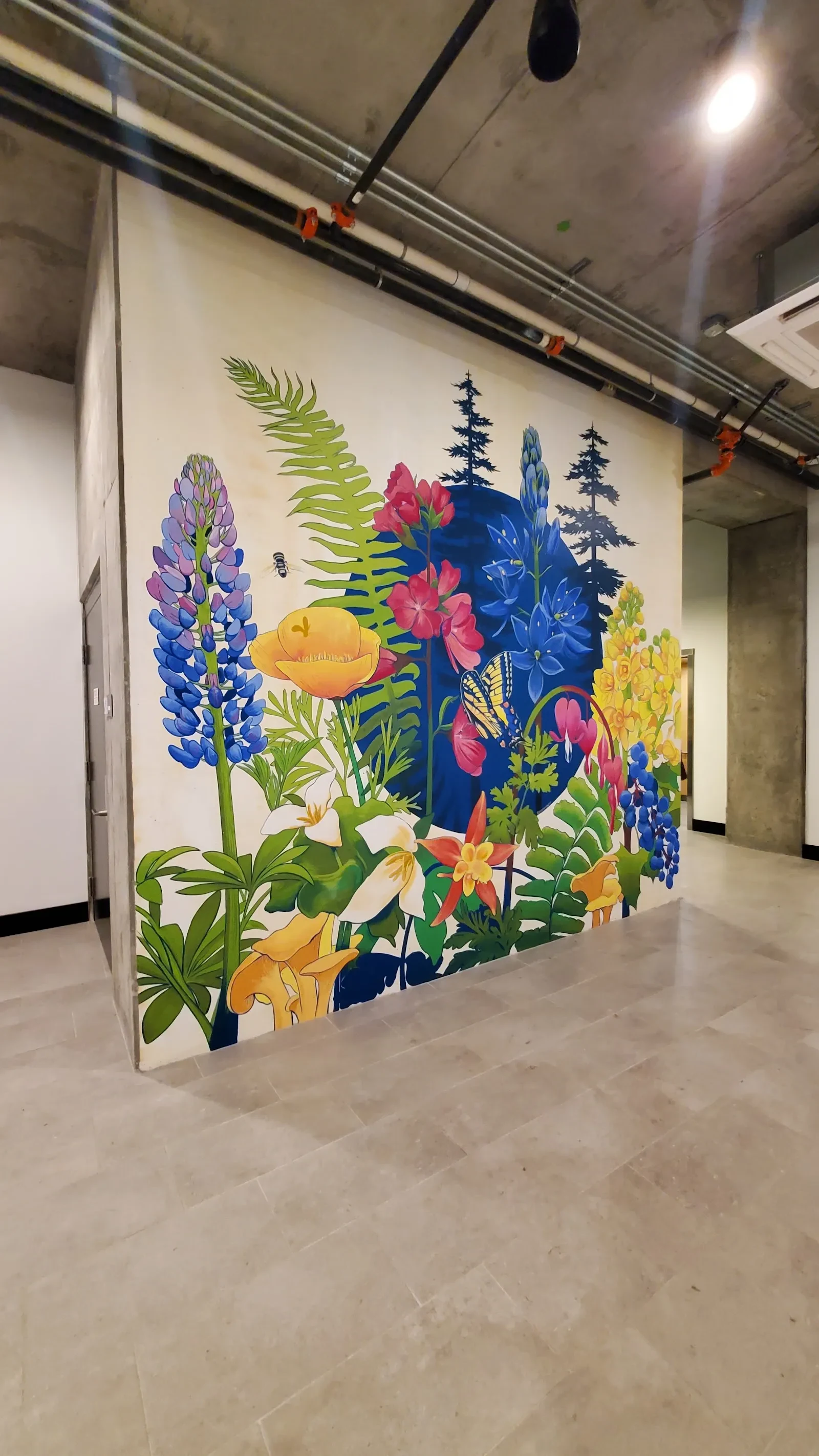 Garden of Wildflowers and Evergreen Trees Mural in Eugene, OR