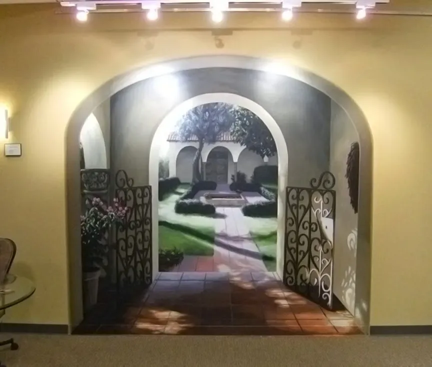 Courtyard Garden Through Ornate Iron Gates Mural in Tucson, AZ