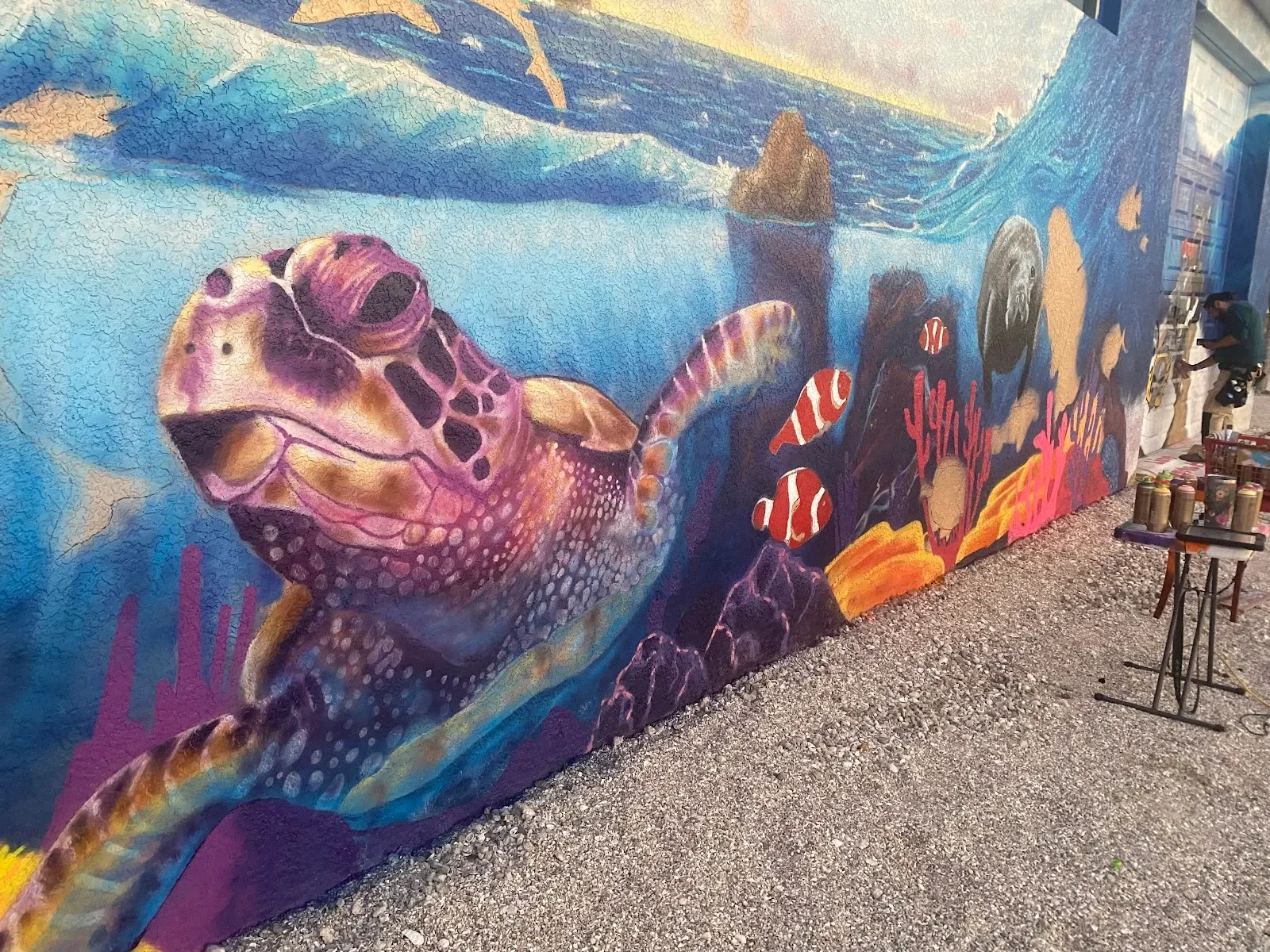 Sea Turtle Swimming Through Coral Reef Mural in Cape Coral, FL