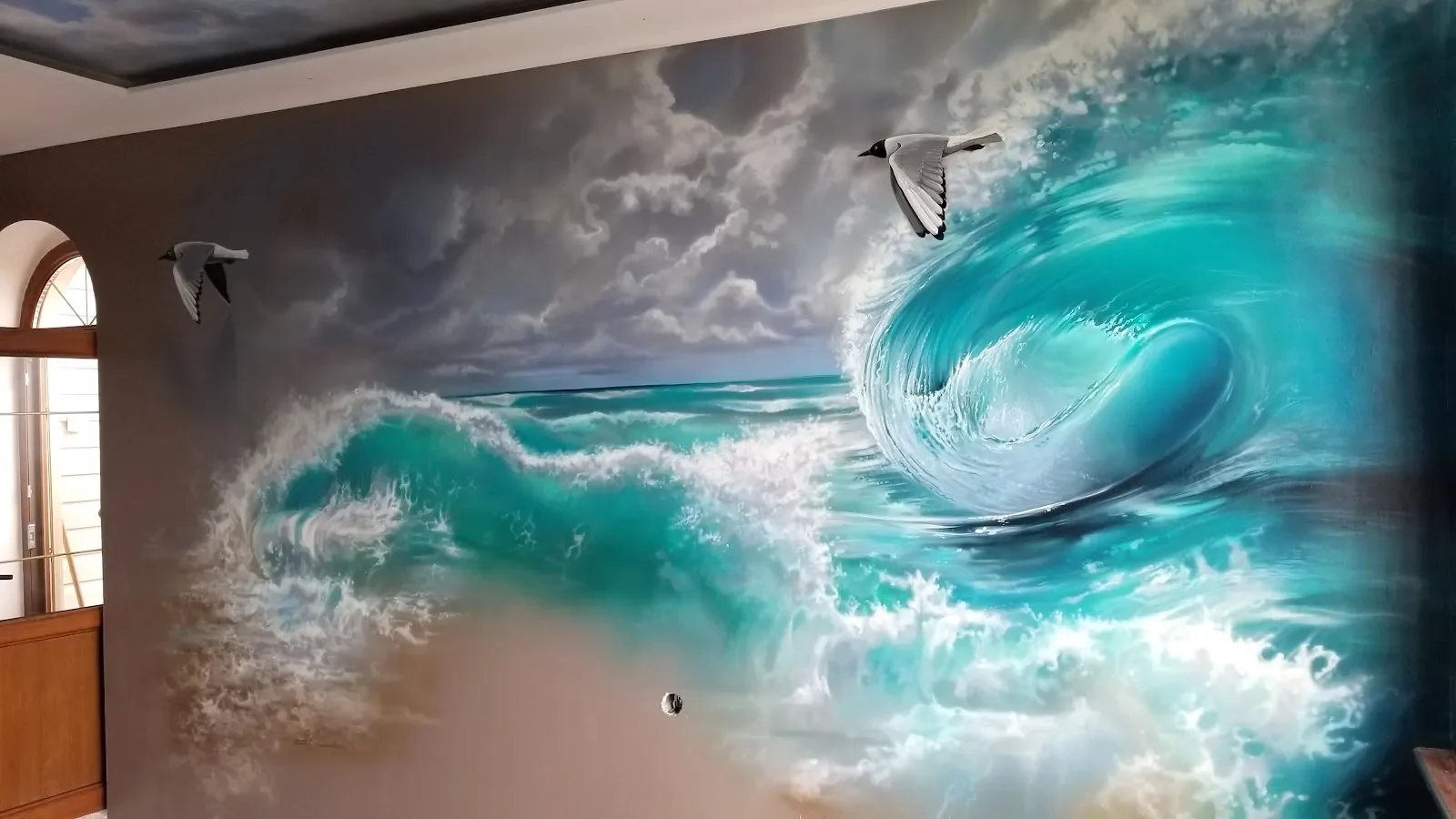 Seabirds Dancing Above Turquoise Waves Mural in West Palm Beach, FL