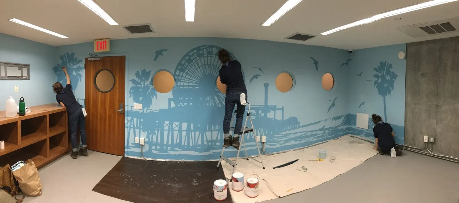 Coastal Pier and Seabirds at Sunset Mural in Glendale, CA