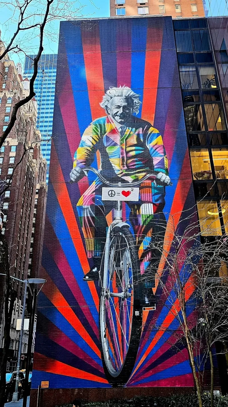 Kobra's Albert Einstein on a Bike Mural in New York, NY