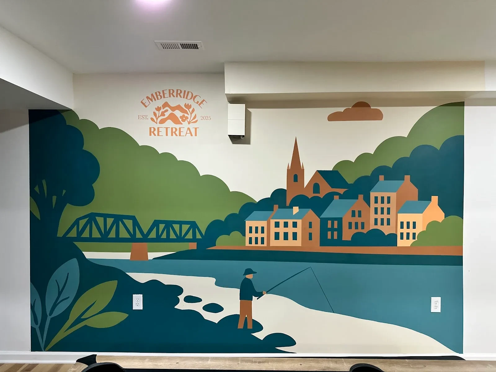 Riverside Village with Fishing and Church Steeple Mural in Washington, DC