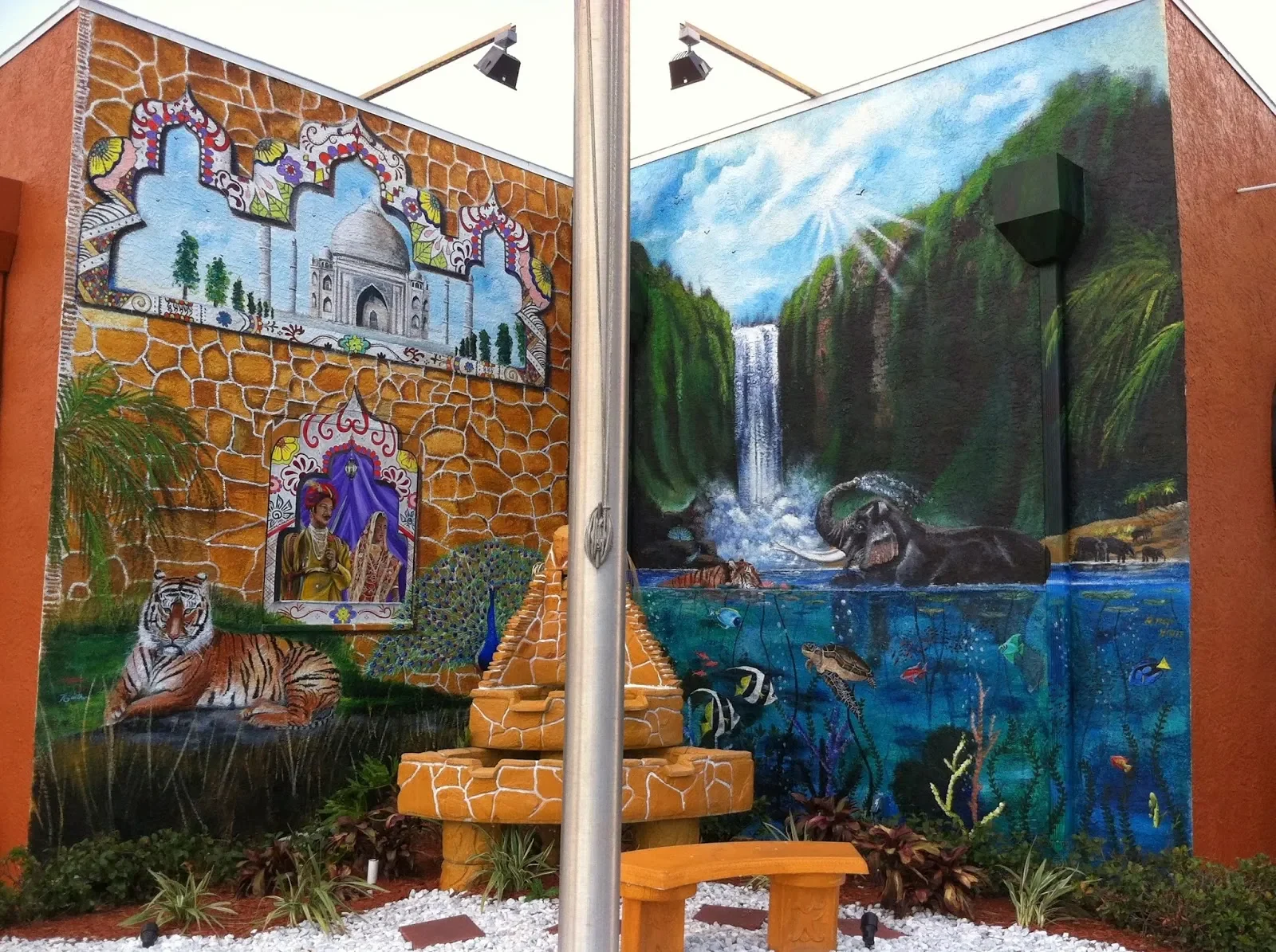 Taj Mahal and Forest Waterfall Diptych Mural in Lakeland, FL