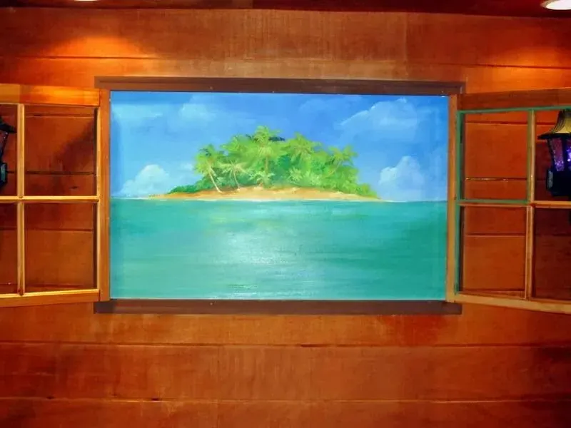Tropical Island Paradise Window View Mural in Joliet, IL