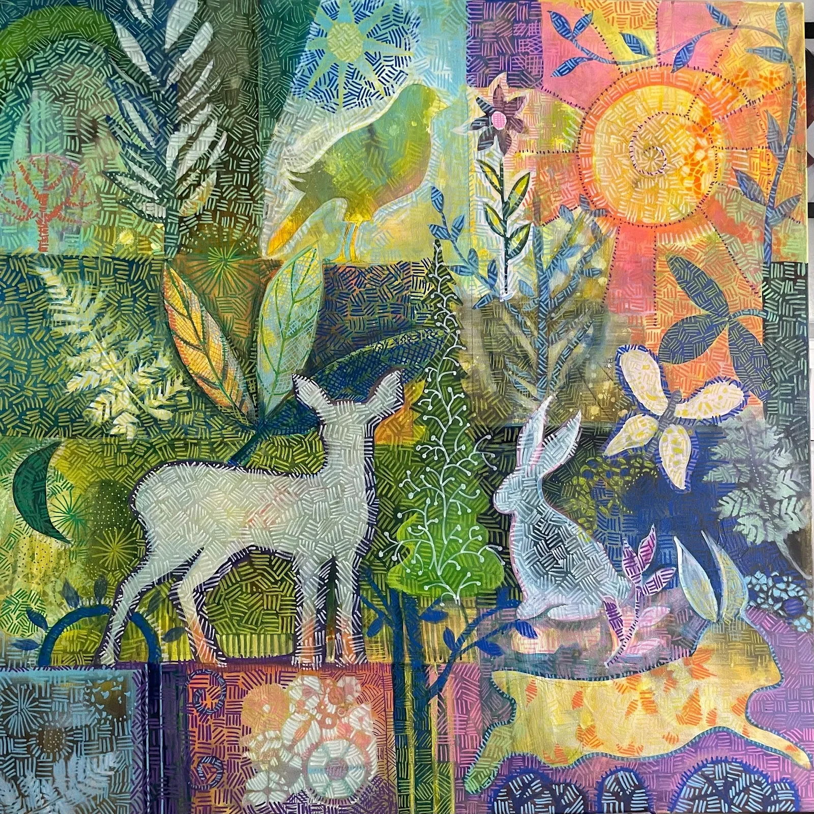 Garden Through Seasons with Deer and Sun Mural in San Bernardino, CA