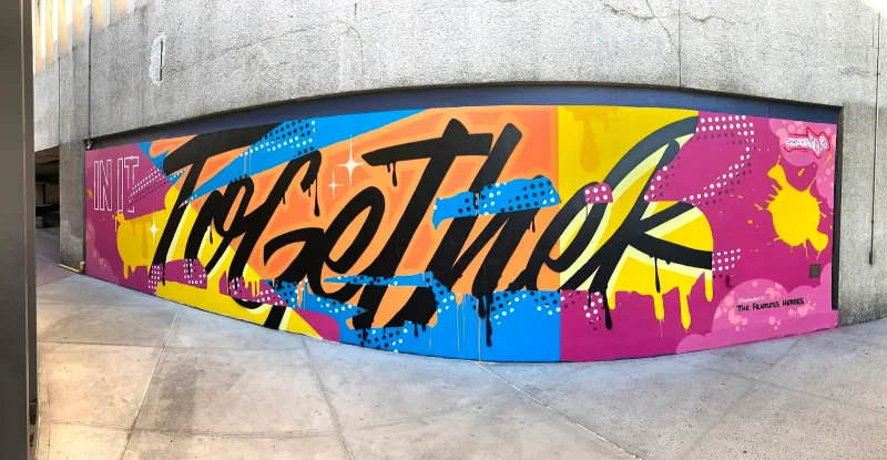 Vibrant Typography with Geometric Color Blocks Mural in Stamford, CT