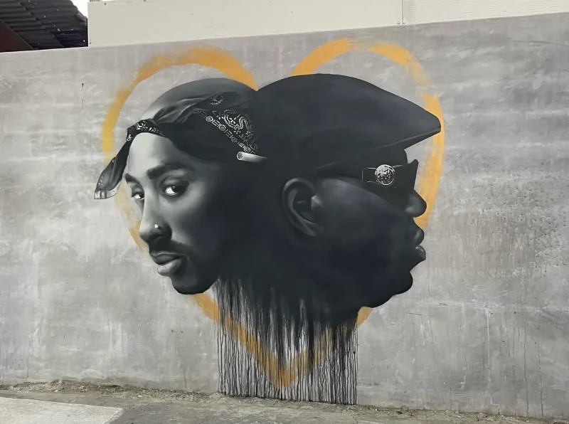 Dual Profile with Golden Halo Mural in Lancaster, CA in Lancaster