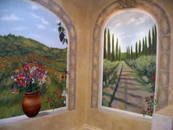 Tuscan Villa Windows to Cypress Grove Mural in Huntington Beach, CA
