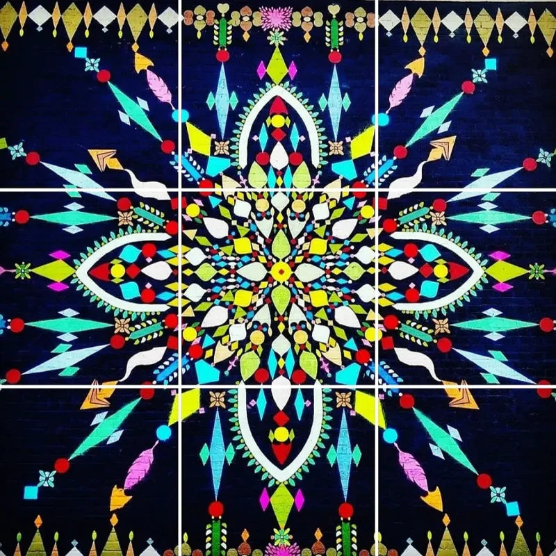 Neon Geometric Eye Mandala Symmetry Mural in El Paso, TX