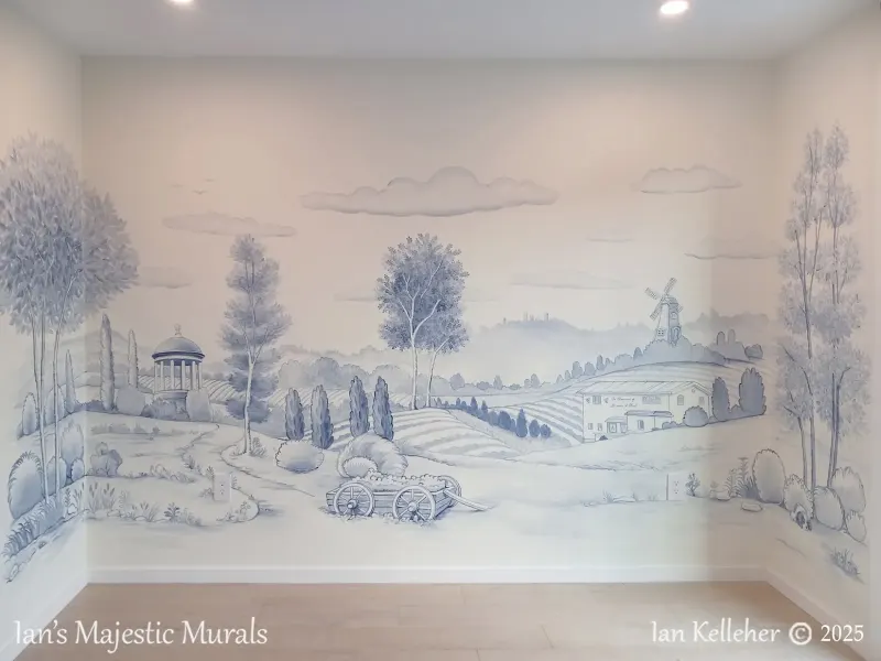 Tuscan Countryside with Classical Gazebo and Windmill Mural in Elizabeth, NJ