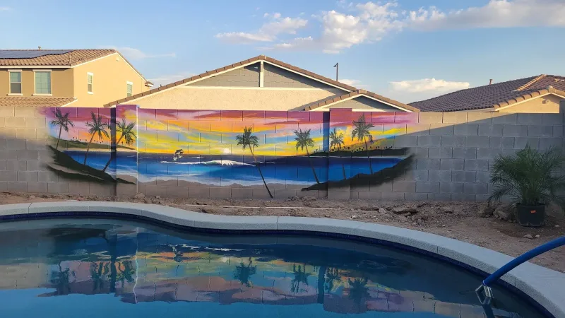 Tropical Sunset Over Palm Beach Waters Mural in Chandler, AZ