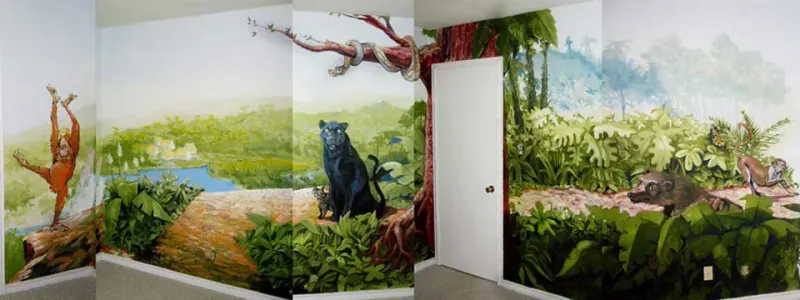 Rainforest Canopy with Black Bear and Wildlife Mural in Portland, OR