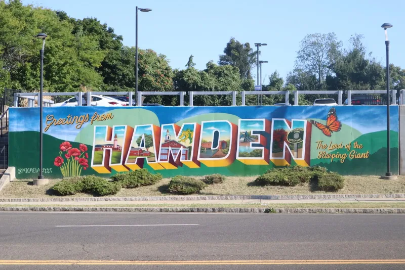 Greetings from Hayden with Local Landmarks and Monarch Butterfly Mural in Stamford, CT