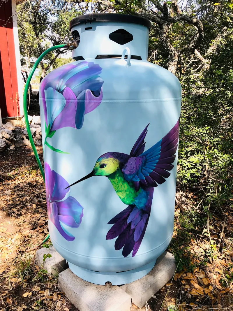 Hummingbird and Purple Flowers Mural in New Haven, CT