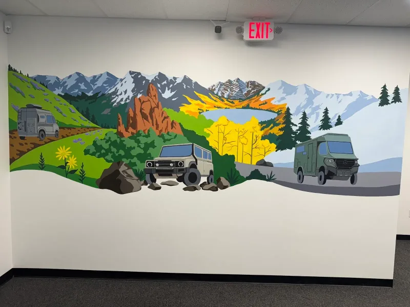 Adventure Vehicles Through Mountain Landscape Mural in Pueblo, CO