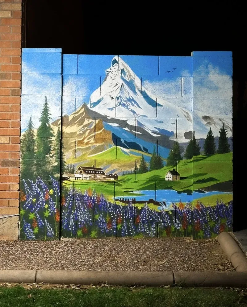 Snow-Capped Peak Above Alpine Meadow Mural in Peoria, AZ