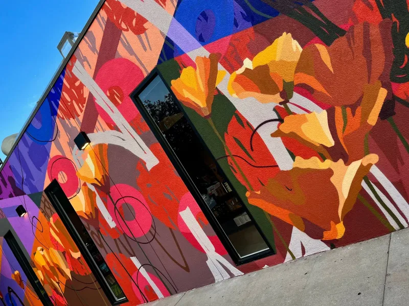 Blooming Trumpet Flowers in Vibrant Colors Mural in Long Beach, CA