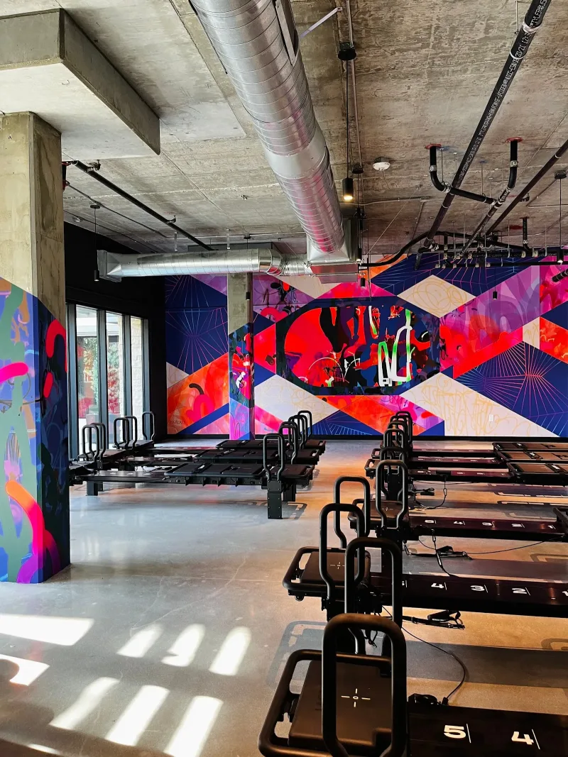 Neon Geometric Abstraction with Radiant Patterns Mural in Long Beach, CA