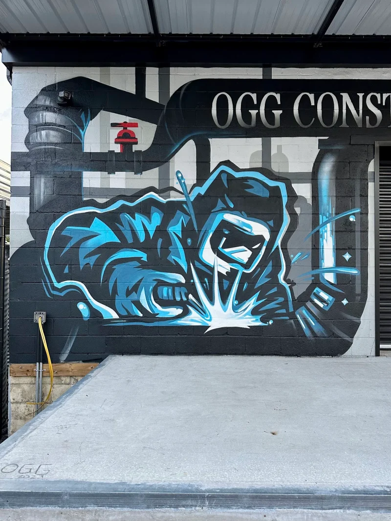 Industrial Tiger with Blue Neon Accent Mural in Washington, DC