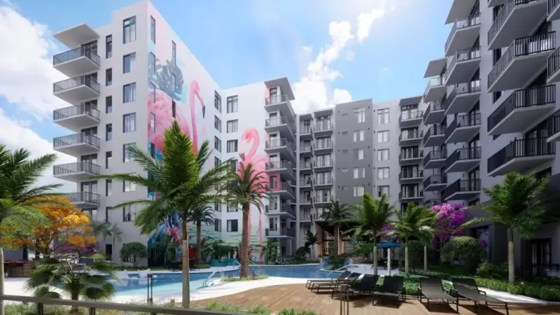 Pink Flamingo and Tropical Paradise Mural in Hialeah, FL in Hialeah
