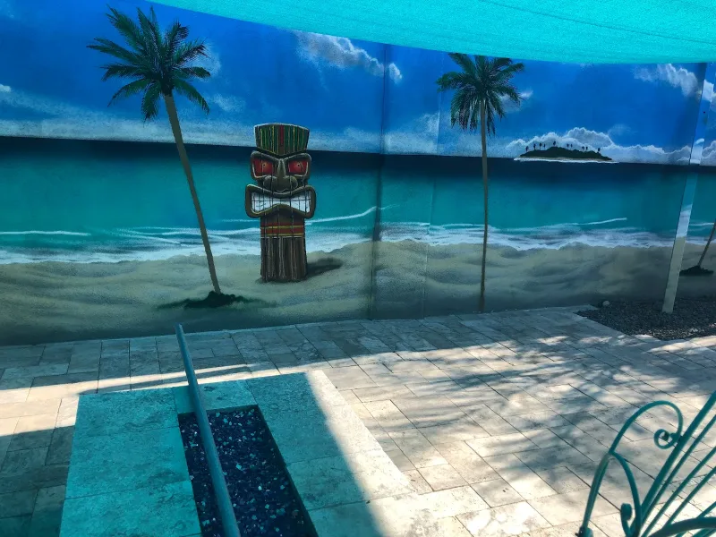 Tiki Guardian Over Tropical Beach Mural in Chandler, AZ