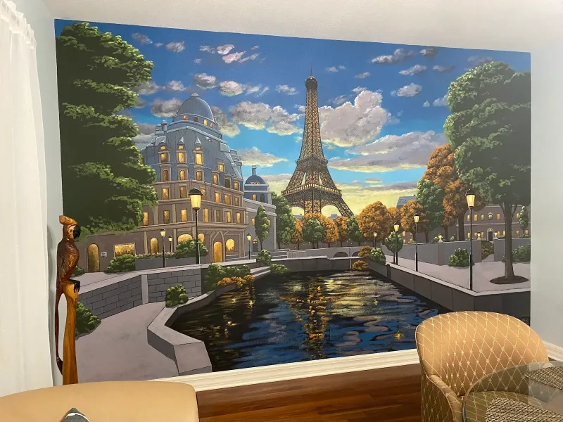 Parisian Canal with Eiffel Tower at Sunset Mural in Lakeland, FL