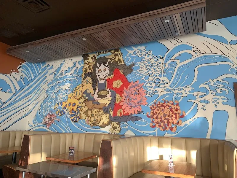 Woman with Tiger and Peonies Amid Waves Mural in Frisco, TX