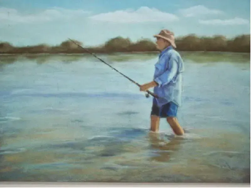 Fisherman Casting Line in Shallow Waters Mural in Cape Coral, FL