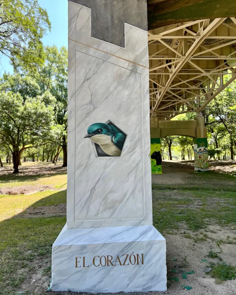 Turquoise Bird Portrait on Marble Pillar Mural in Fort Worth, TX in Fort Worth