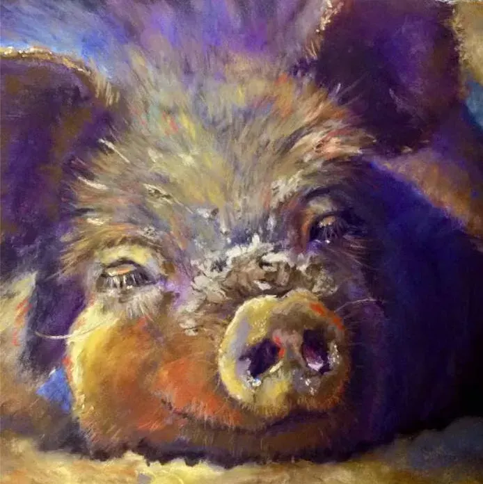 Expressive Pig Portrait in Purple Mural in Springfield, MO